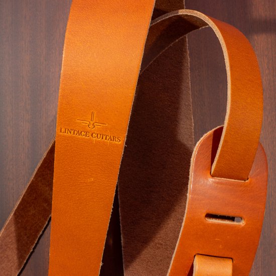 Lintage Guitars Handgemaakte Leren Gitaarband - Lichtbruin - 100% Volnerfleer