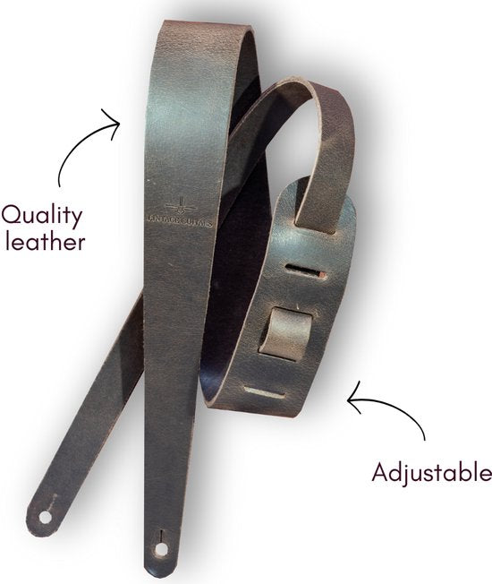 Lintage Guitars Handgemaakte Leren Gitaarband - Donkerbruin - 100% Volnerfleer