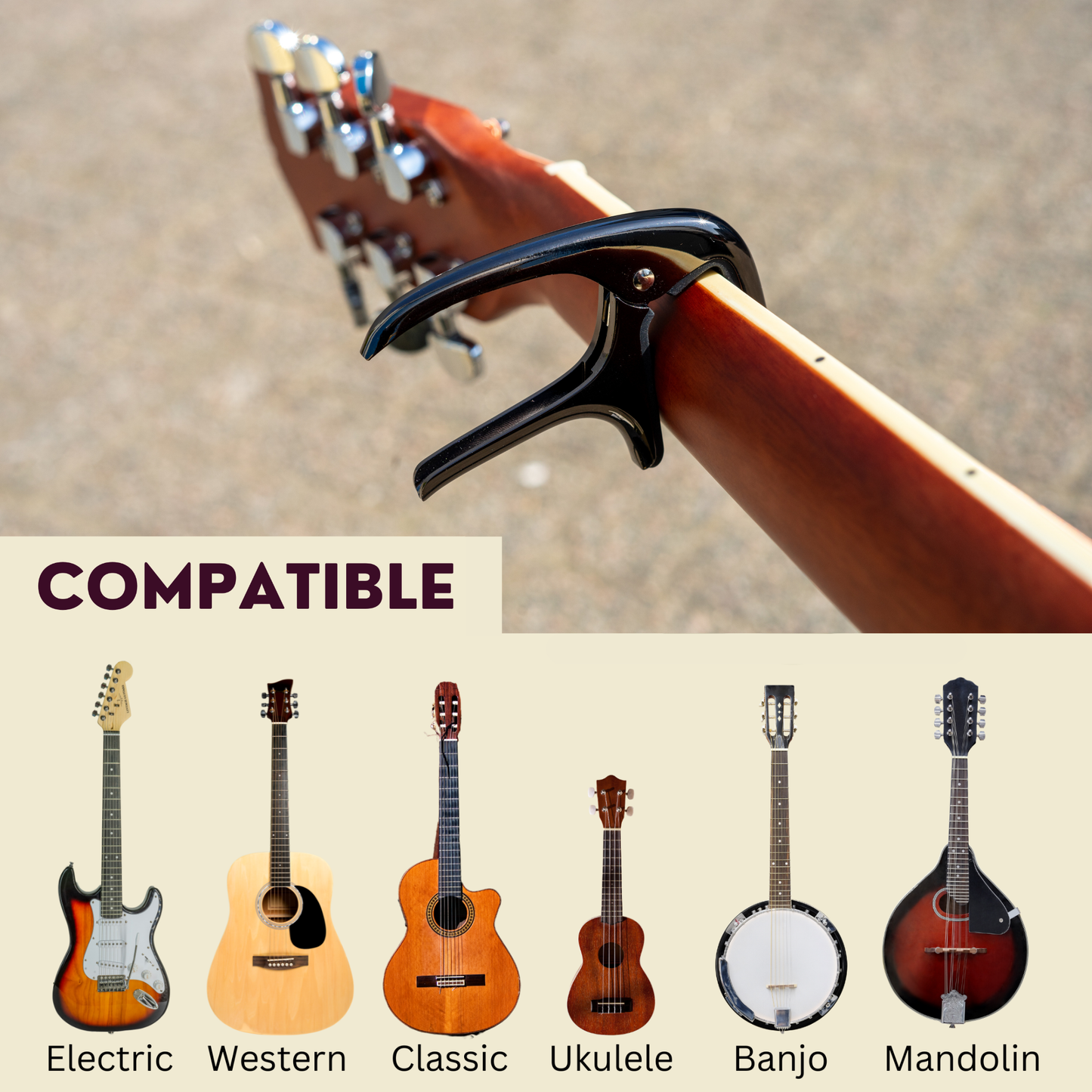 Universele Gitaar Capo - Metallic Zwart