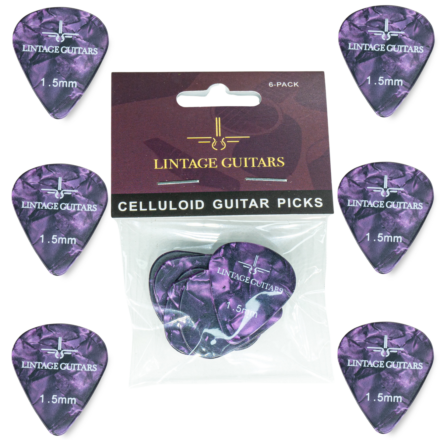 6 Stuks Plectrum Set - 1.5 Plectrum - Celluloid Guitar Picks - Lintage Guitars®