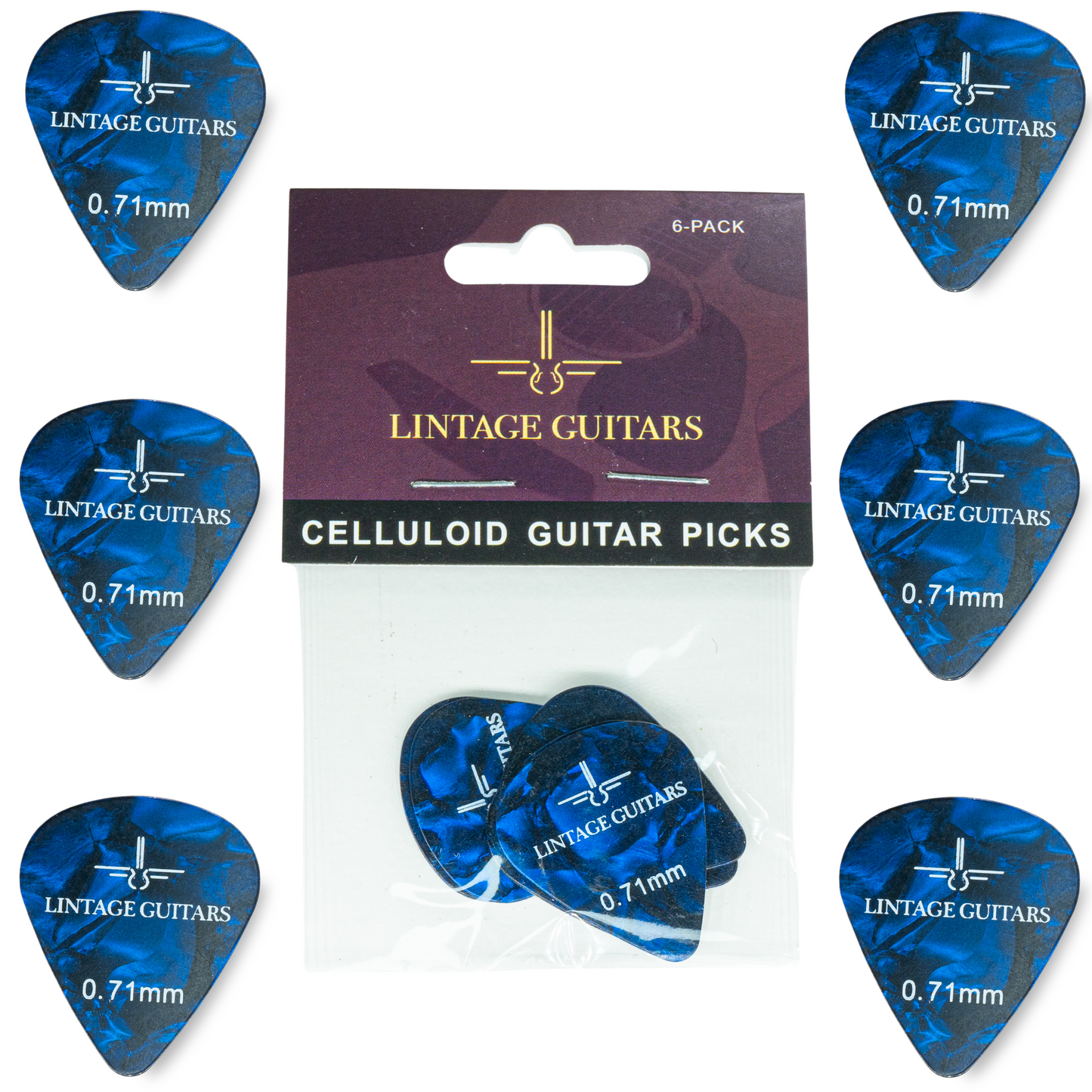 6 Stuks Plectrum Set - 0.71 Plectrum - Celluloid Guitar Picks - Lintage Guitars®