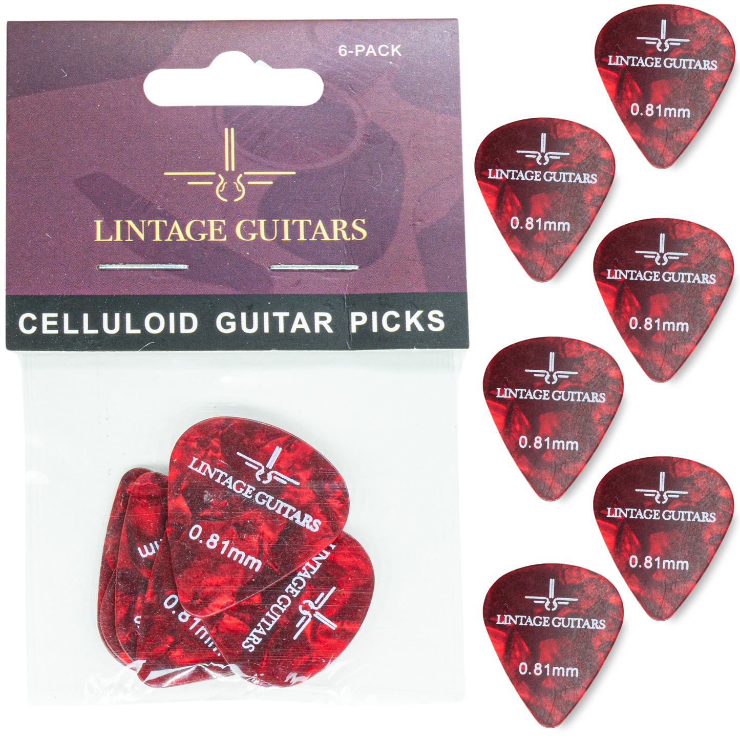 6 Stuks Plectrum Set - 0.81 Plectrum - Celluloid Guitar Picks - Lintage Guitars®