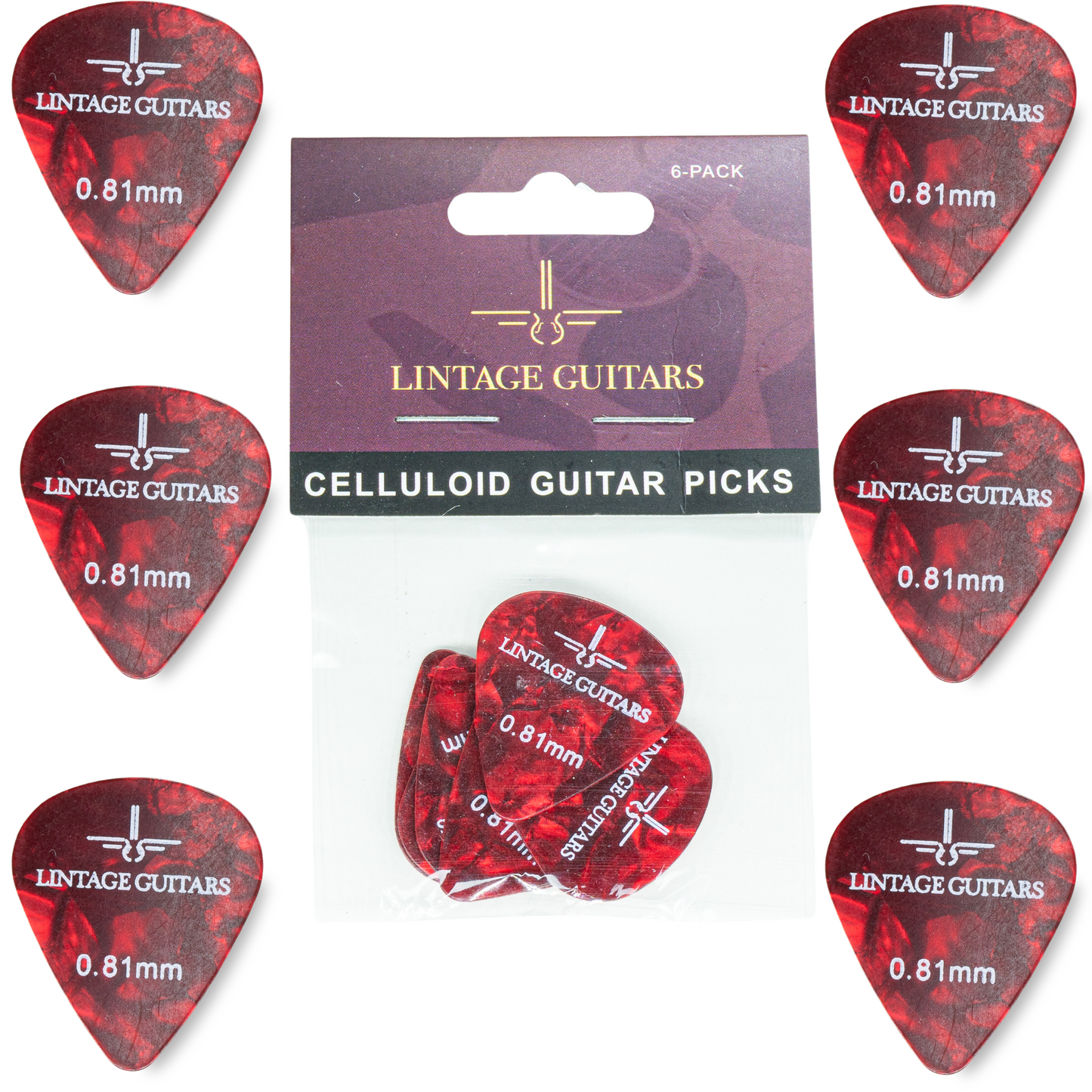 6 Stuks Plectrum Set - 0.81 Plectrum - Celluloid Guitar Picks - Lintage Guitars®