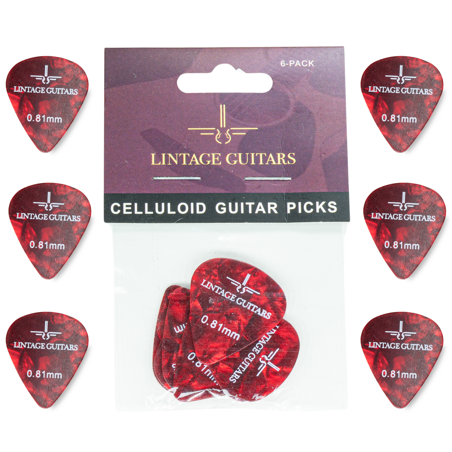 6 Stuks Plectrum Set - 0.81 Plectrum - Celluloid Guitar Picks - Lintage Guitars®