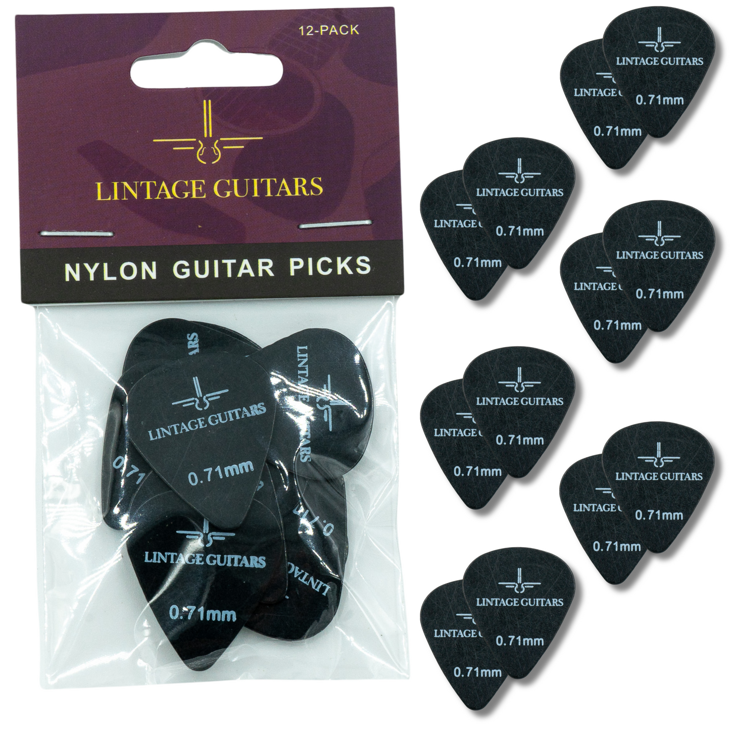 12 Stuks Plectrum Set - 0.71 Plectrum - Nylon Guitar Picks - Lintage Guitars®