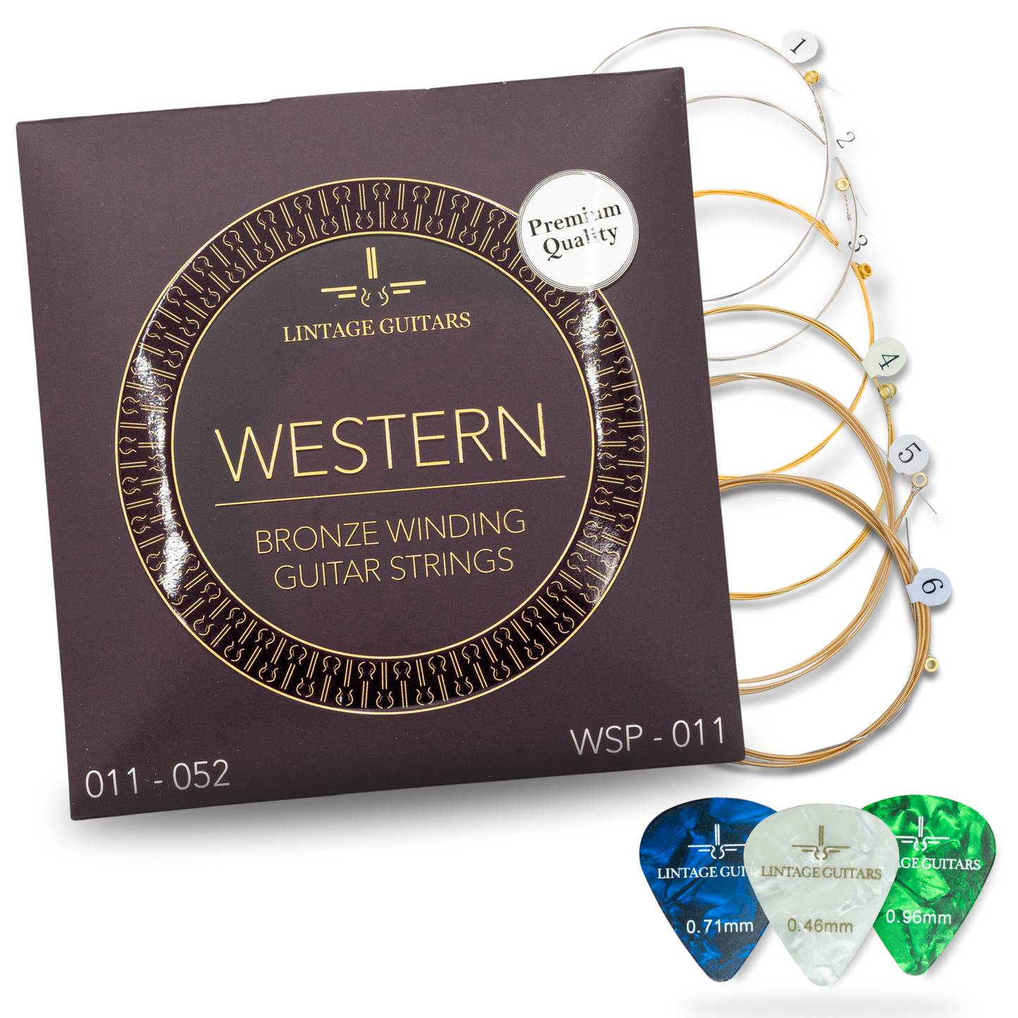 Premium Akoestische Western gitaar snaren - WSP-011 - Gitaarsnaren - Inclusief 3 Celluloid Plectra