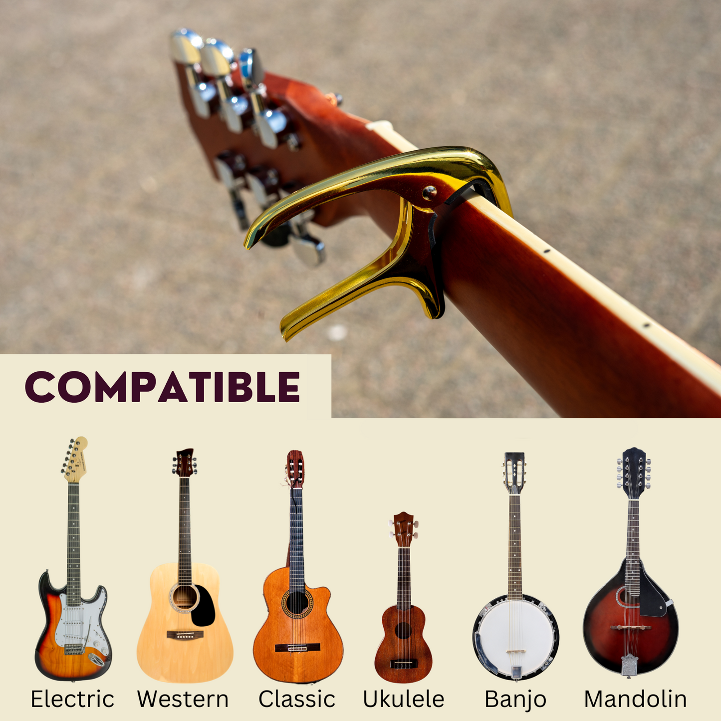 Universele Gitaar Capo - Metallic Goud