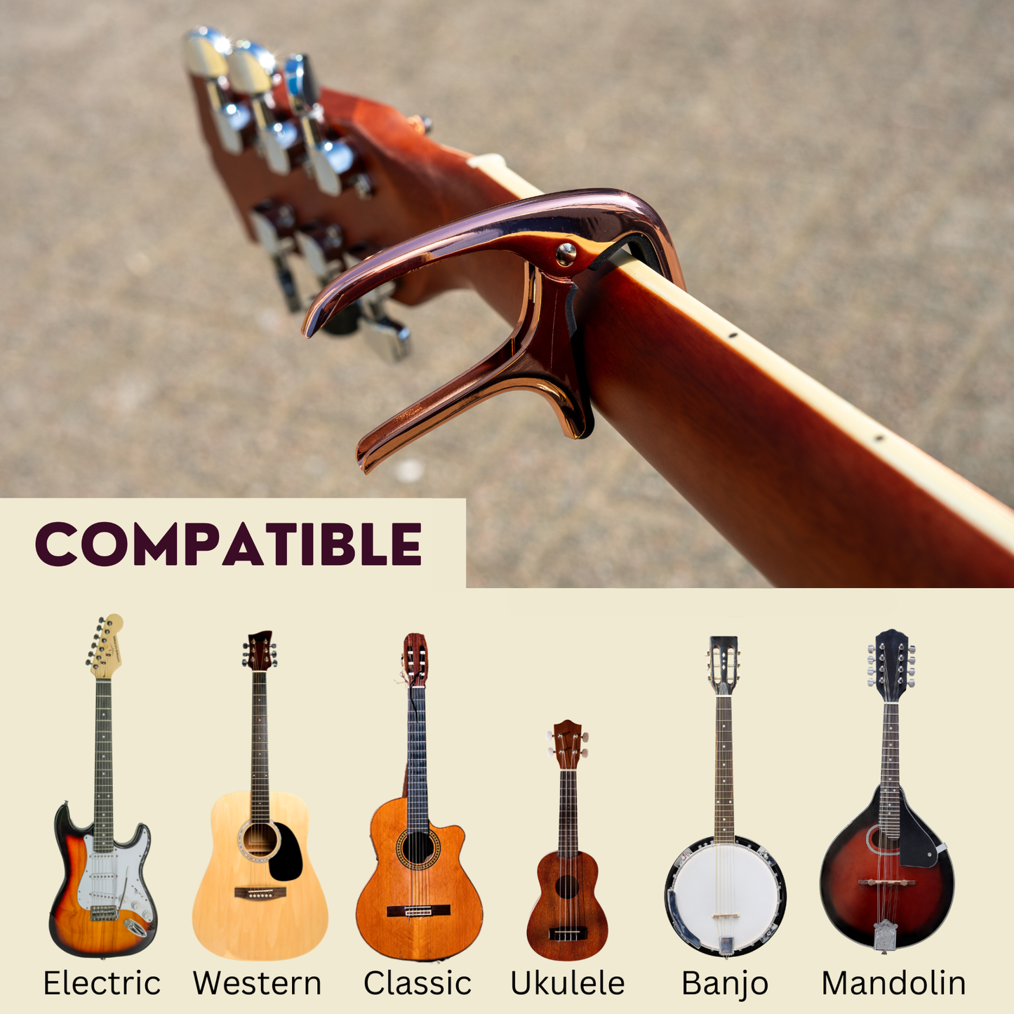 Universele Gitaar Capo - Metallic Rose