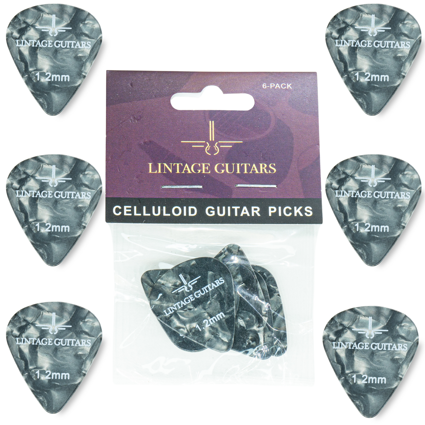 6 Stuks Plectrum Set - 1.2 Plectrum - Celluloid Guitar Picks - Lintage Guitars®