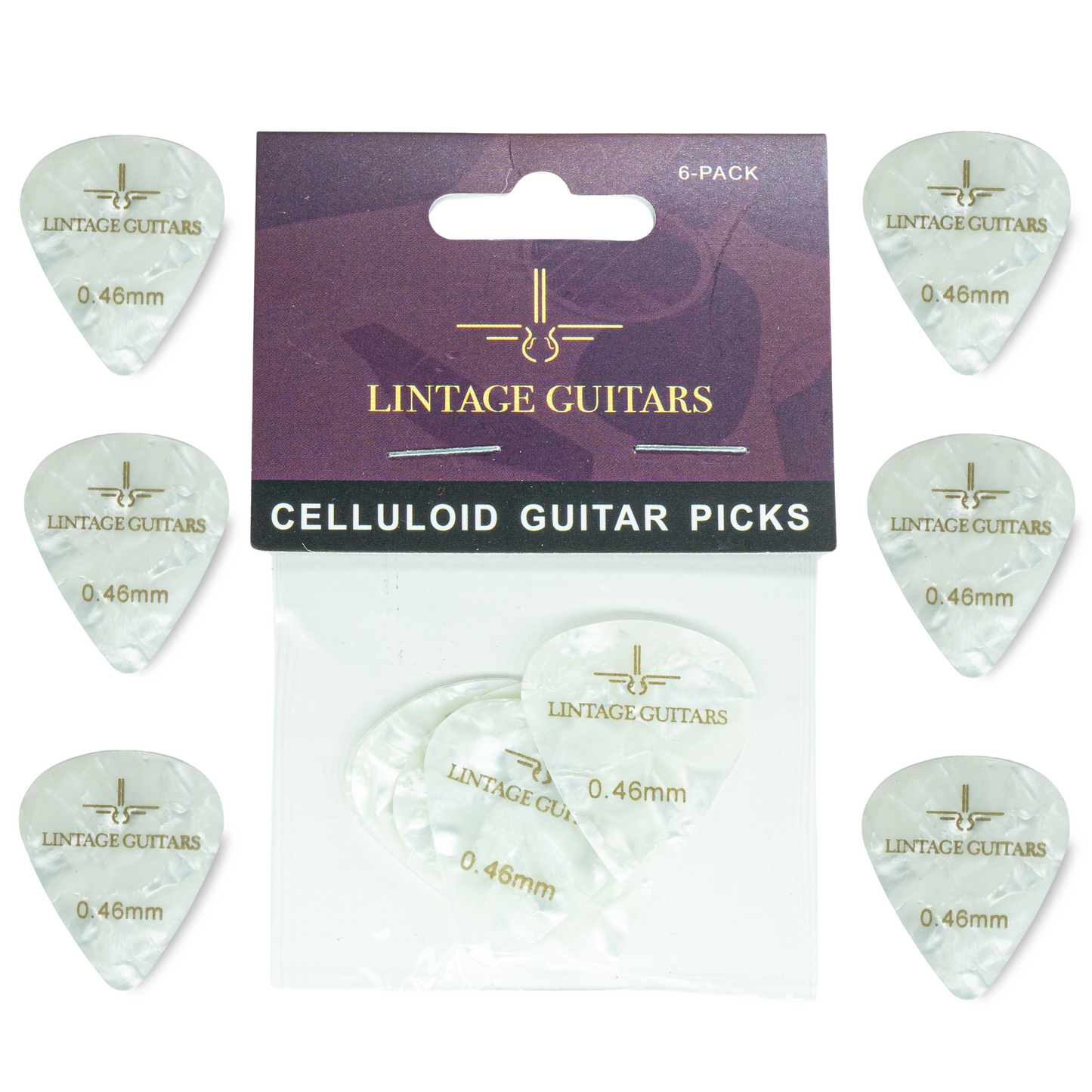 6 Stuks Plectrum Set - 0.46 Plectrum - Celluloid Guitar Picks - Lintage Guitars®