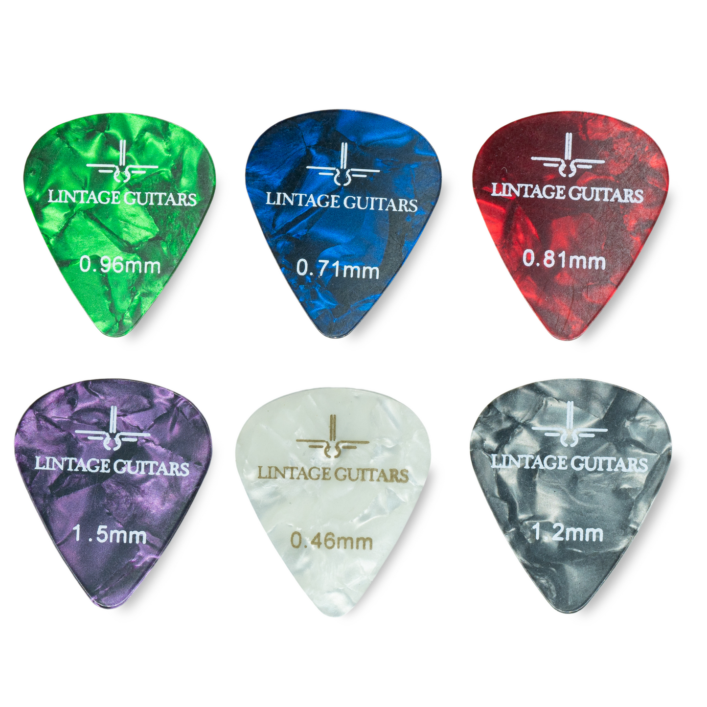 12 Stuks Plectrum Mix - 0.46 t/m 1.50 Plectrum - Celluloid Guitar Picks - Lintage Guitars®